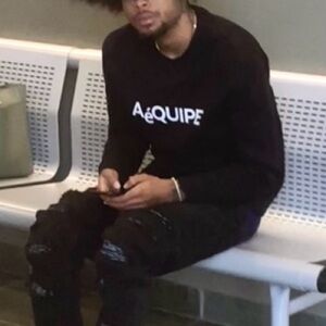 Mens Black Printed Crewneck Fleece Lined Fashion Sweatshirt- Size M